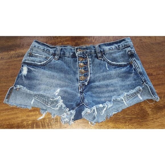 Free People denim shorts distressed cutoffs Waist 24 Button fly - Picture 1 of 11